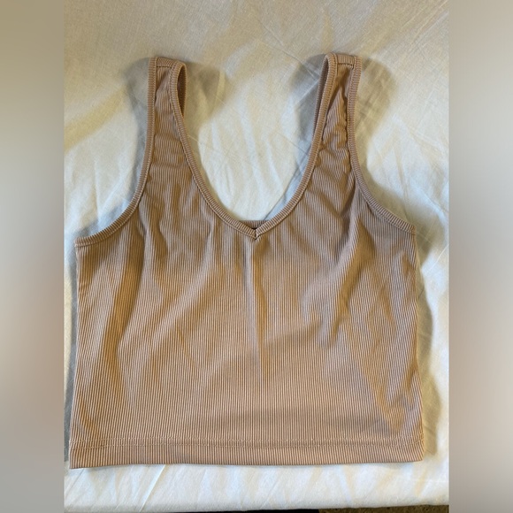 SHEIN Tops - Shein Tan Ribbed V-Neck Cropped Tank Top